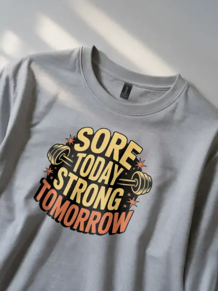 Inspiring Sore Today Strong Tomorrow T-Shirt for Gym Motivation - Image 3