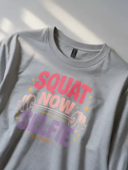 Fierce Squat Now Selfie Later T-Shirt – Retro Gym Glam - Image 3