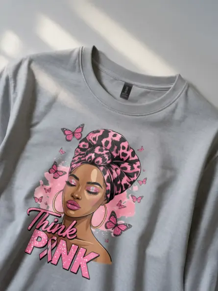 Grey Shirt Think Pink Breast Cancer Shirt Lifestyle Photo