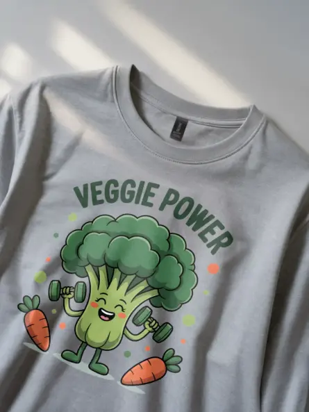 Funny Vegetable Pun T-Shirt – Veggie Power Broccoli Gym Tee for Kids & Adults - Image 2