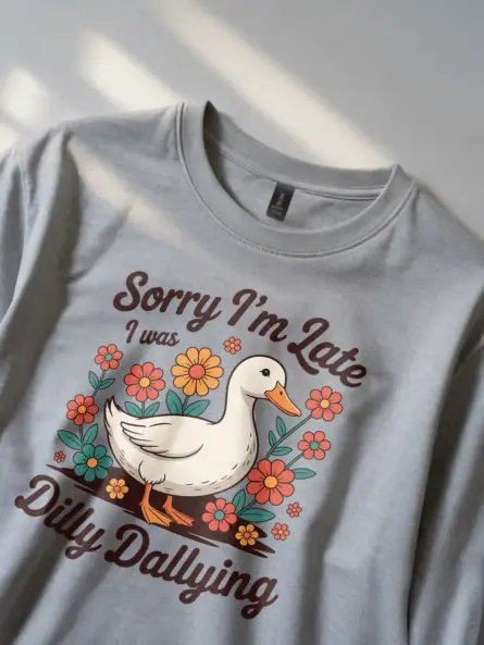 Vintage Duck Flower T-Shirt – Sorry I’m Late Dilly Dallying - Image 2