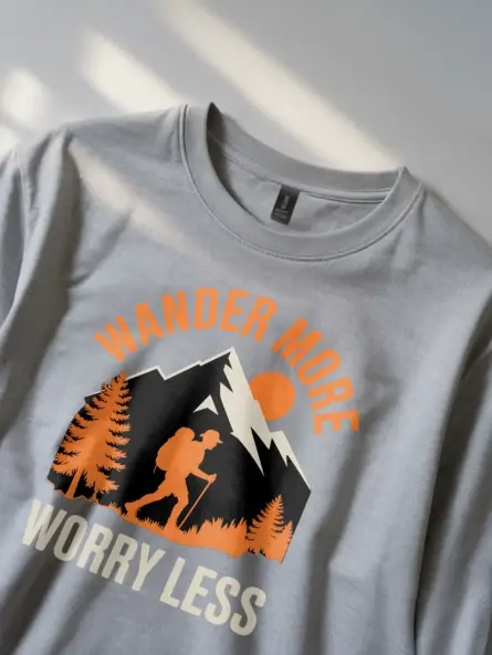 Wander More Worry Less T-Shirt – Vintage Hiking Mindfulness Tee - Image 2