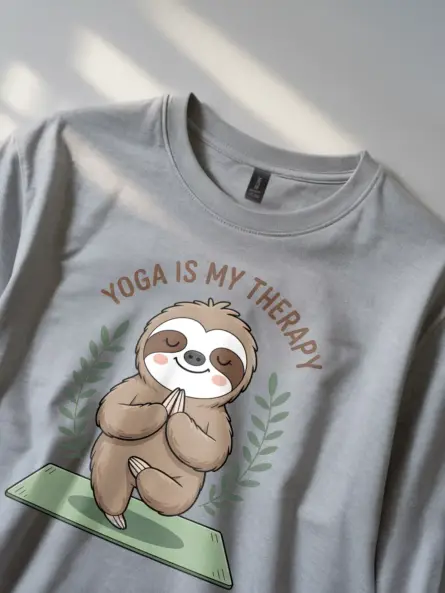 Yoga Is My Therapy Shirt – Adorable Sloth Tee for Stress Relief - Image 2