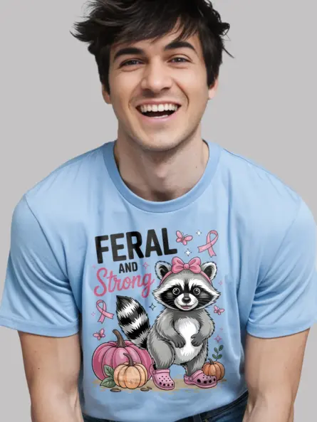 Feral and Strong Raccoon Shirt – Whimsical Breast Cancer Tee - Image 6