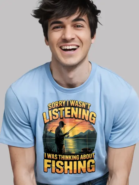 Funny Fishing T-Shirt for Men – “Sorry I Wasn’t Listening” Sunset Graphic - Image 6