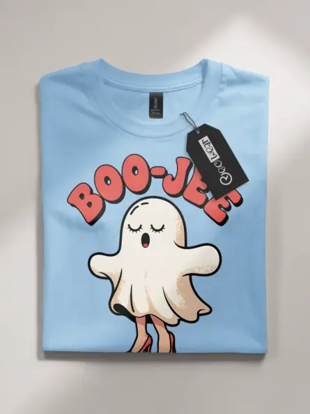 light blue flatlay Shirt Front View Boo Jee Design – boo jee halloween t-shirt fashion ghost