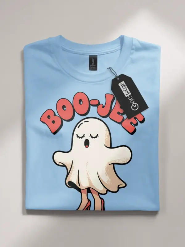 light blue flatlay Shirt Front View Boo Jee Design – boo jee halloween t-shirt fashion ghost