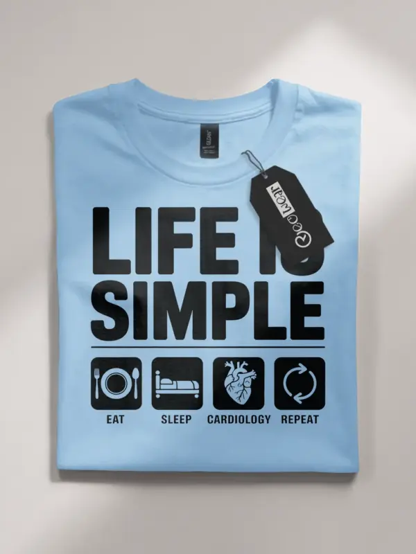 light blue cardiology life shirt front minimalist heart icon