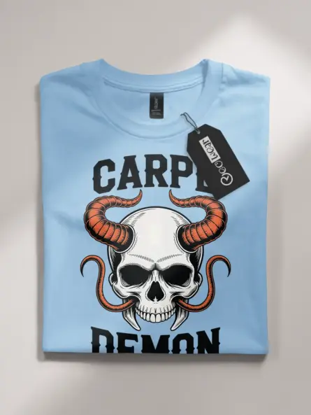 light blue flatlay Shirt Front View – Carpe Demon – carpe demon skull t-shirt
