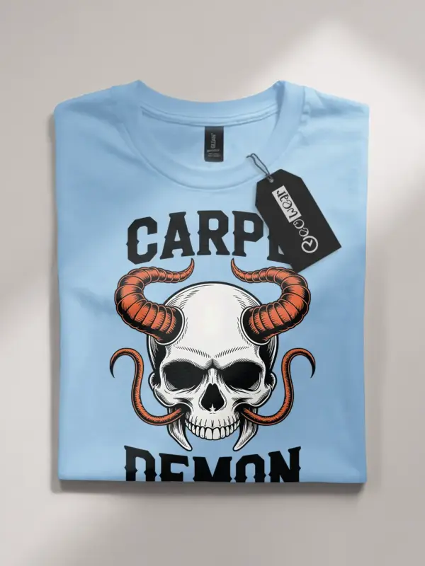 light blue flatlay Shirt Front View – Carpe Demon – carpe demon skull t-shirt