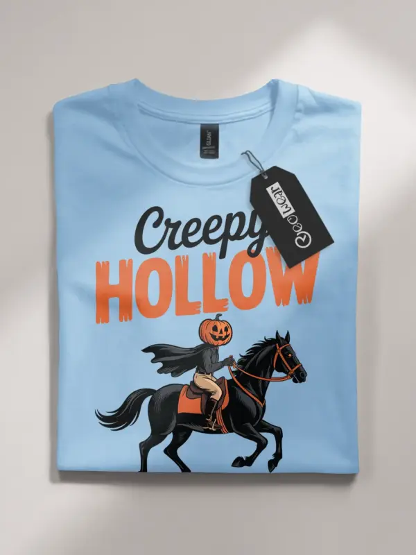 light blue flatlay Creepy Hollow vintage Halloween graphic tee