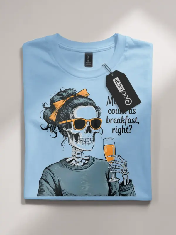 light blue flatlay mimosas brunch skeleton t-shirt funny brunch design