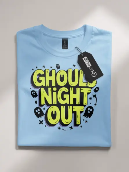 Front view light blue Ghouls Night Out Halloween T-Shirt squad design