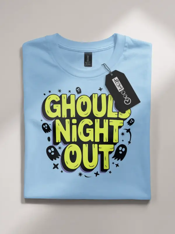Front view light blue Ghouls Night Out Halloween T-Shirt squad design