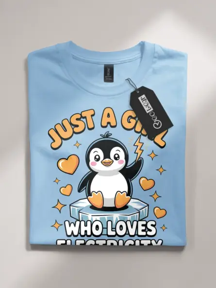 STEM Girl Electricity T-Shirt – Kawaii Penguin Design - Image 4