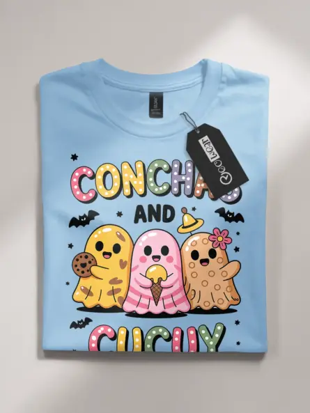 Adorable Conchas Ghost T-Shirt – Fun Latinx Halloween Apparel - Image 7