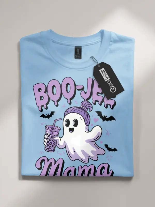 Light Blue front view – iced coffee mom Boo-Jee Mama t-shirt light blue