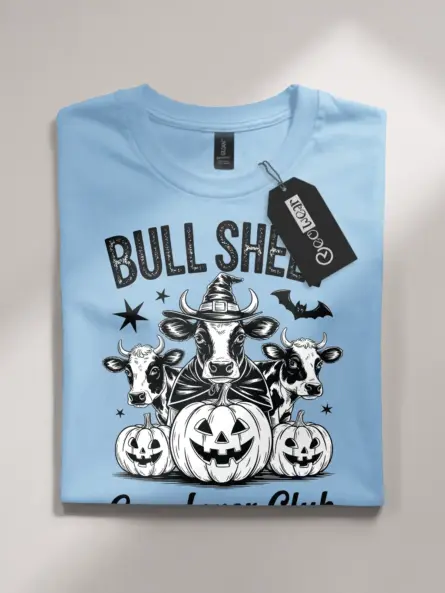 Light Blue front view – retro Halloween cow lover shirt bull sheet theme