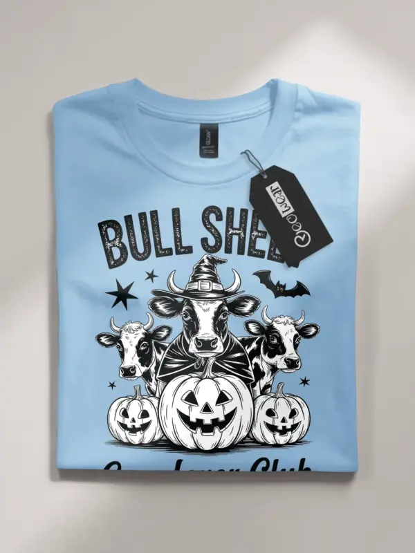 Light Blue front view – retro Halloween cow lover shirt bull sheet theme