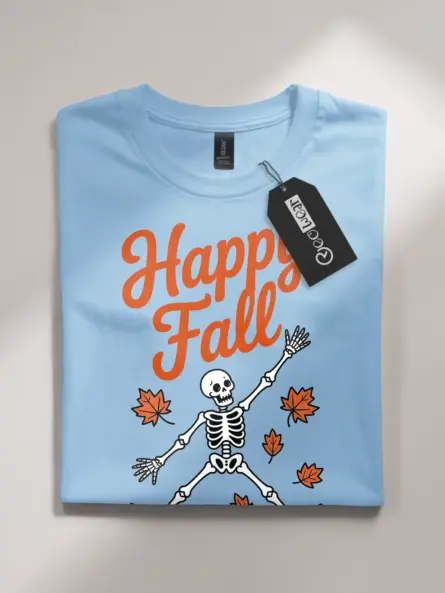 light blue flatlay Happy Fall Shirt – Happy Fall Skeleton T-Shirt