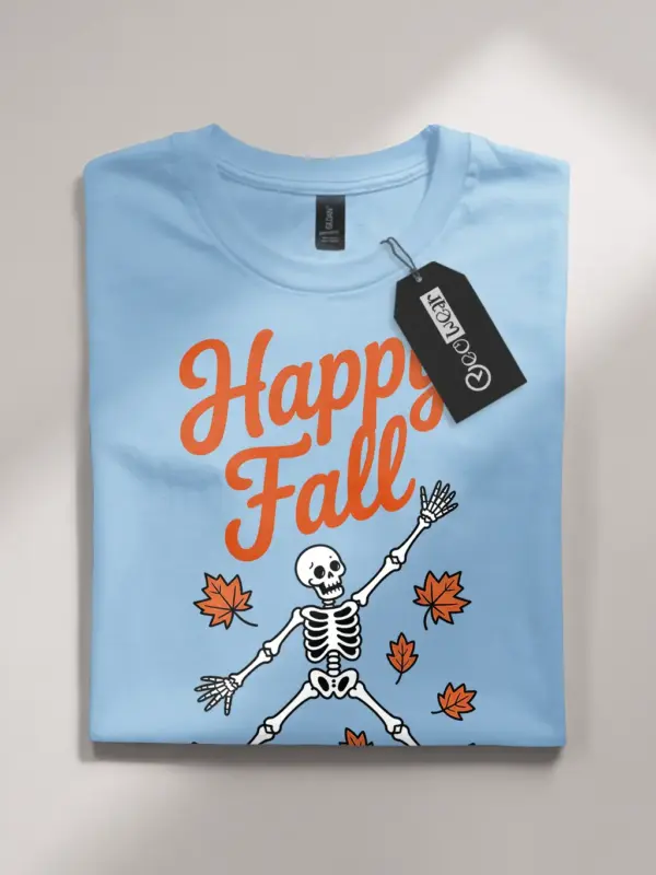light blue flatlay Happy Fall Shirt – Happy Fall Skeleton T-Shirt