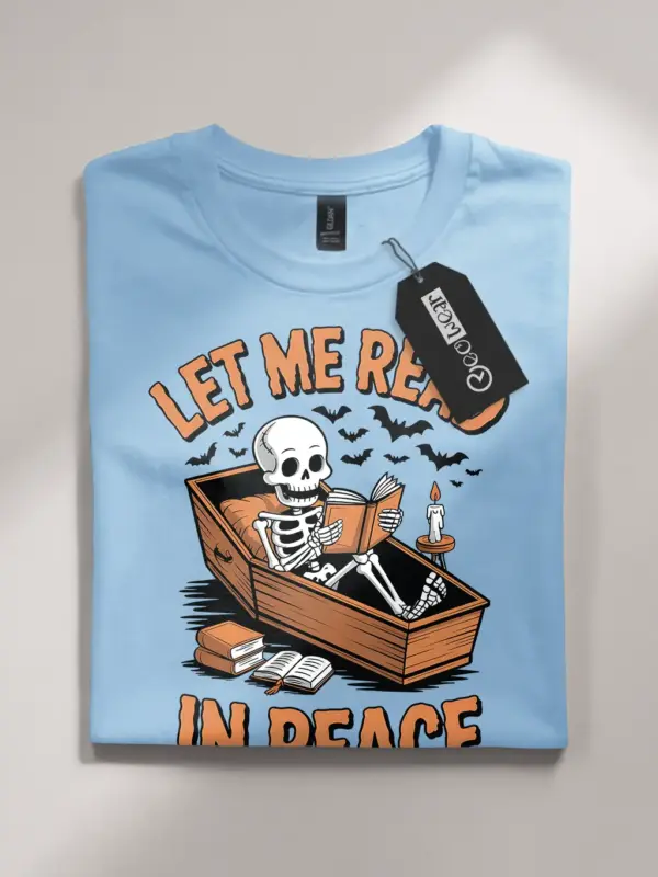 skeleton reading t-shirt
