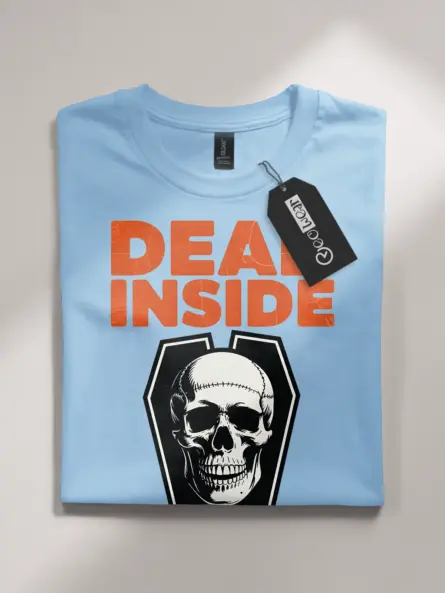 light blue flatlay Shirt Front View – Dead Inside – dead inside coffin t-shirt