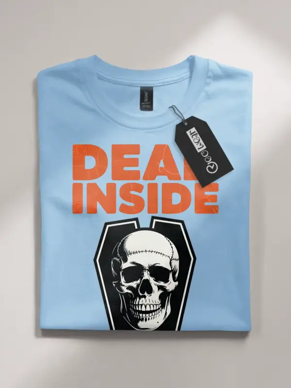 light blue flatlay Shirt Front View – Dead Inside – dead inside coffin t-shirt
