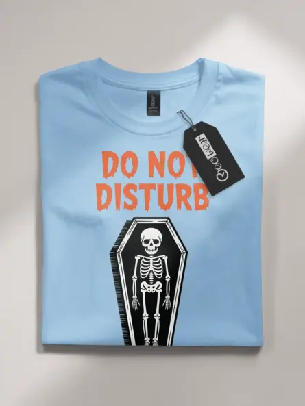 light blue flatlay Shirt Front View – Do Not Disturb – do not disturb skeleton t-shirt