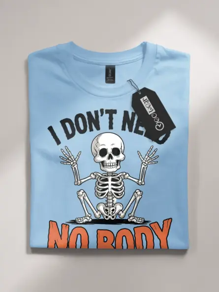Light Blue front view – spooky anti-social funny skeleton pun t-shirt light blue