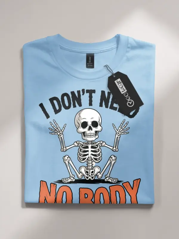 Light Blue front view – spooky anti-social funny skeleton pun t-shirt light blue
