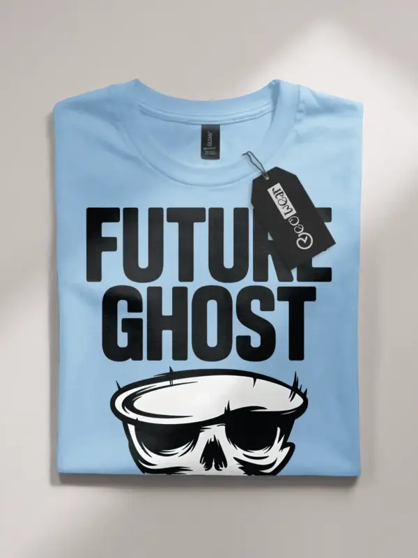 light blue flatlay Future Ghost T-Shirt Front View – future ghost t-shirt for Gen Z