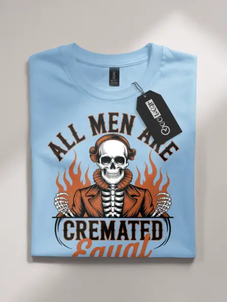 Light Blue front view – gothic skeleton t-shirt with victorian artwork