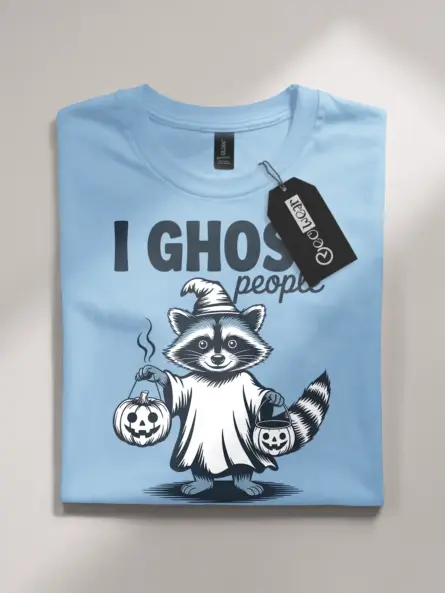 Light Blue front view – animal-themed ghostcore raccoon ghost t-shirt light blue