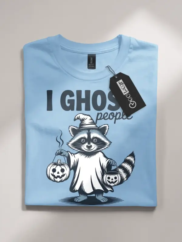Light Blue front view – animal-themed ghostcore raccoon ghost t-shirt light blue
