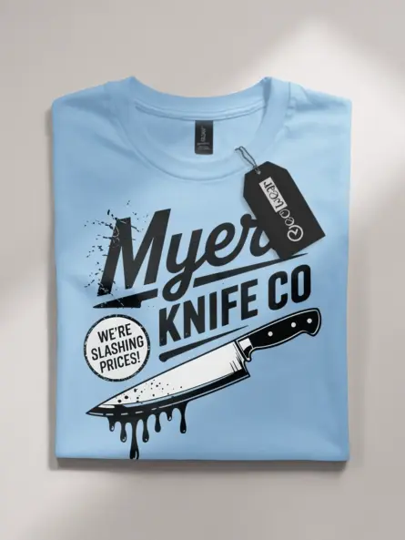 light blue flatlay Shirt Front View – Vintage Slasher Knife T-Shirt