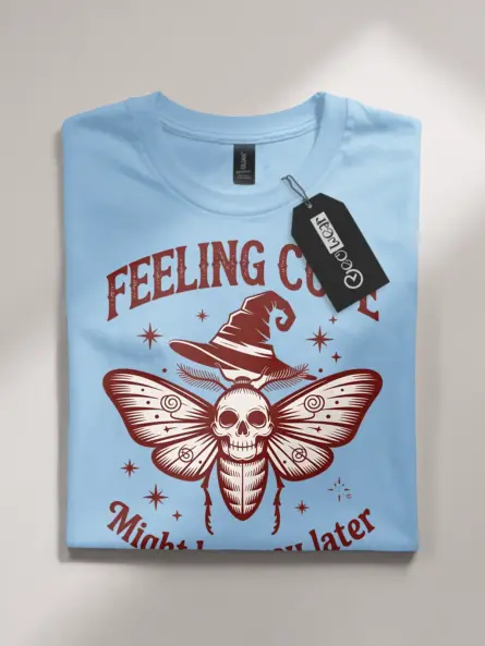 front – witchcore moth skull t-shirt in light blue flatlay