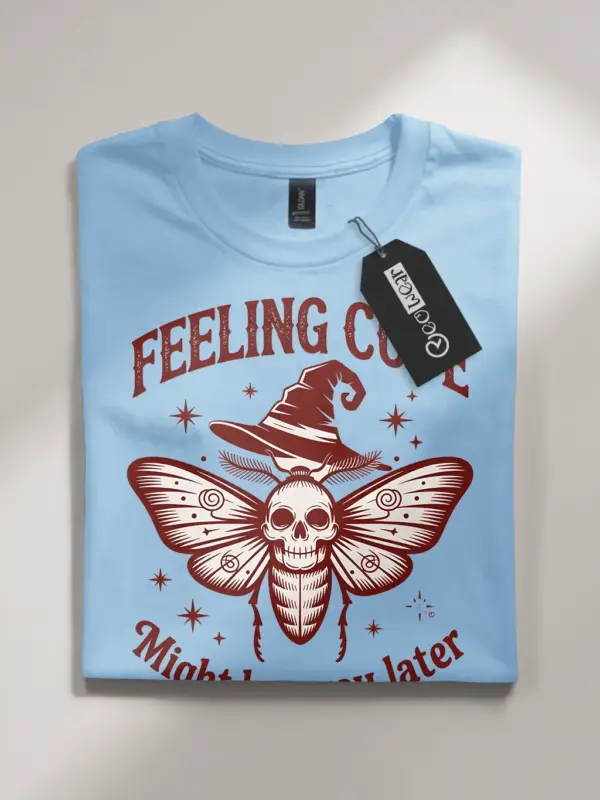 front – witchcore moth skull t-shirt in light blue flatlay