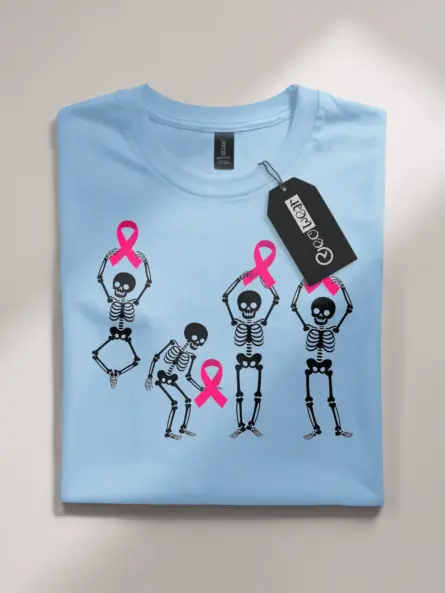 Black Skeleton Breast Cancer Shirt – Funny Pink Ribbon Awareness Tee - Image 4