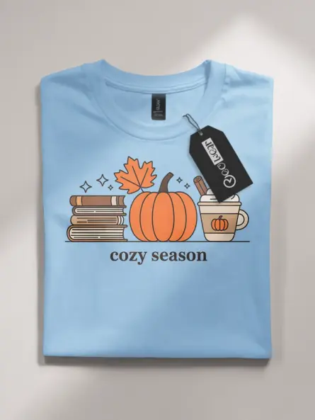 Minimalist Cozy Season T Shirt – Autumn Books & Pumpkin Tee - Image 4