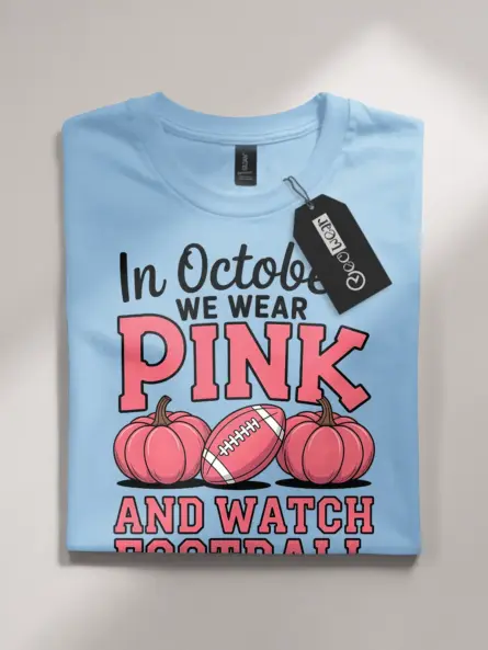 In October We Wear Pink Shirt – Bold Football & Breast Cancer Awareness Tee - Image 4