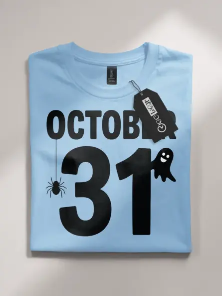 October 31 Shirt – Minimalist Halloween Tee with Ghost & Spider - Image 4