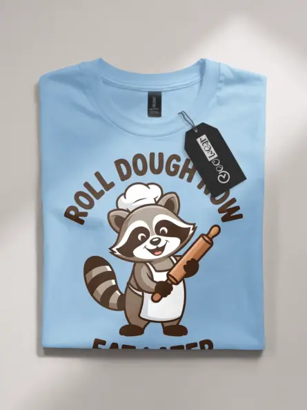 Funny Baking T-Shirt – “Roll Dough Now Eat Later” Raccoon Chef Tee - Image 4