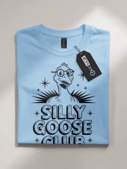 light blue flatlay shirt silly goose club shirt front view group identity shirt
