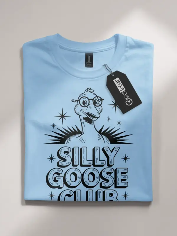 light blue flatlay shirt silly goose club shirt front view group identity shirt