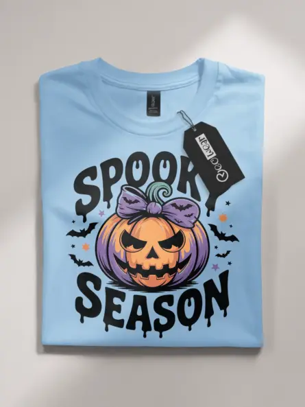 light blue flatlay Shirt spooky season pumpkin t-shirt cute Halloween apparel