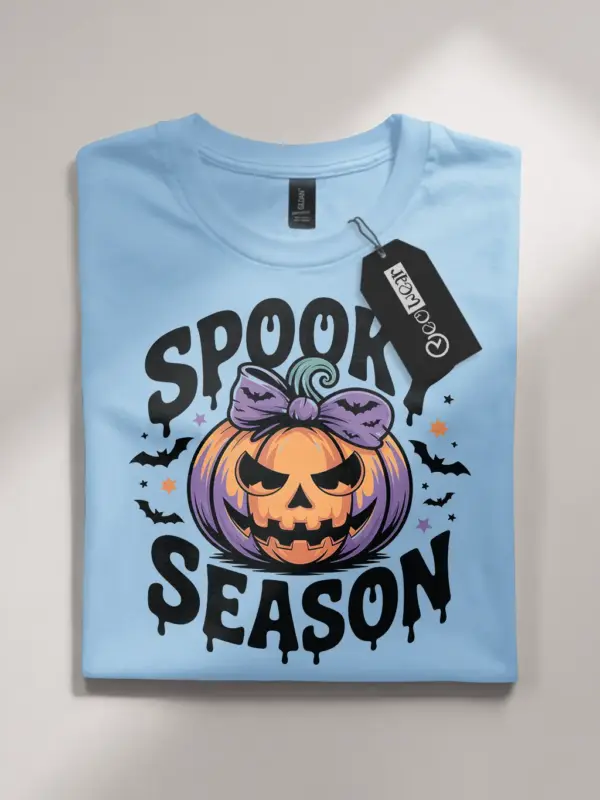 light blue flatlay Shirt spooky season pumpkin t-shirt cute Halloween apparel