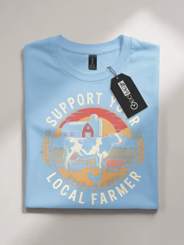 light blue Shirt - Cow Pig Rooster Shirt - support your local farmer t-shirt