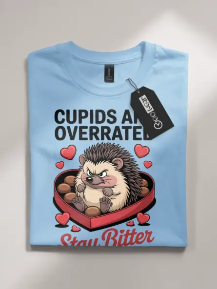 Anti Valentines Day Shirt with Grumpy Hedgehog – Stay Bitter Tee - Image 4