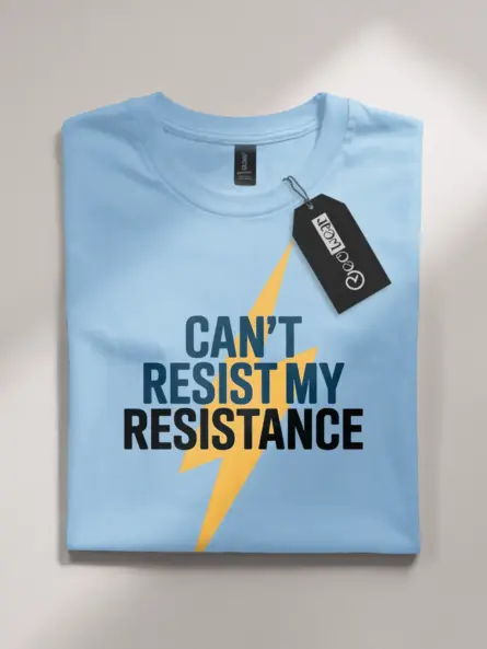 Light Blue Can’t Resist My Resistance Shirt – nerdy electrician clothing with pun design